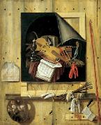 Cornelius Gijsbrechts Trompe l ail mit Atelierwand und Vanitasstillleben France oil painting artist